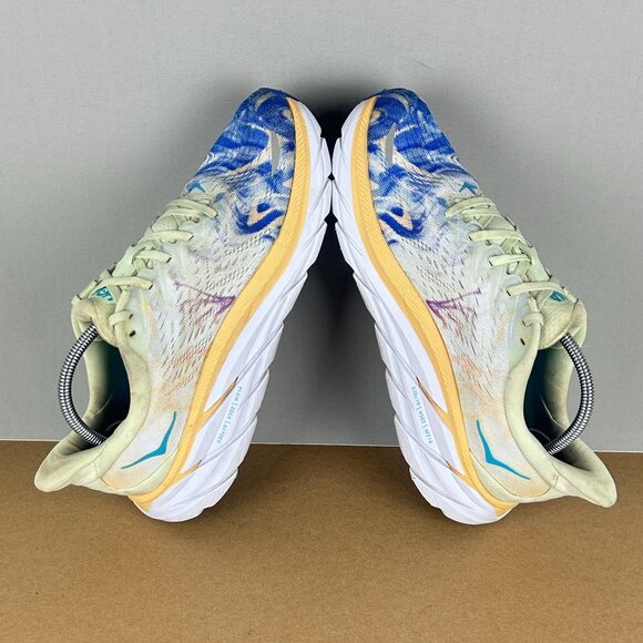 Hoka Clifton 8 Athletic Running Shoes Womens 8 Blue White Yellow Low Top - Picture 6 of 11